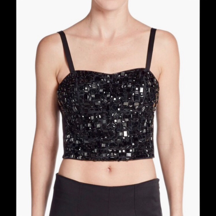 Phoebe Couture By Kay Unger Jewel Embellished Studded Black Cropped Top Sz.0